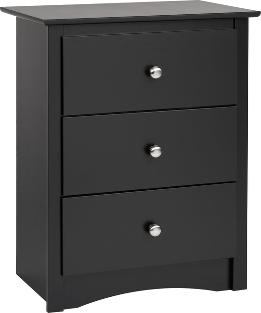 Prepac Sonoma 3 Drawer Tall Nightstand In Black Transitional