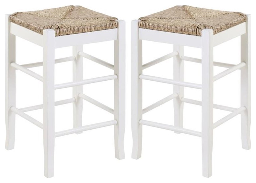 Home Square Square Rush 24" Stationary Counter Stool in White - Set of 2