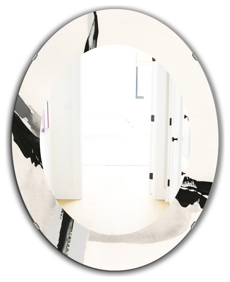 Designart Abstract Neutral I Modern Frameless Oval Or Round Wall Mirror
