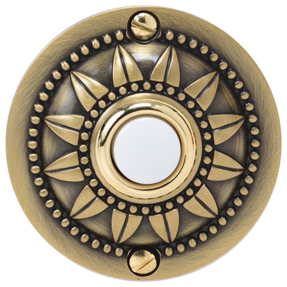 Solid Brass Pearl Bloom Doorbell in 4 Finishes, Antique Brass