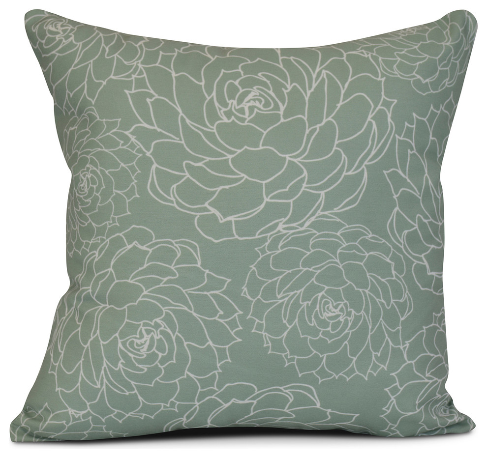 18x18", Olena, Floral Print Pillow, Green