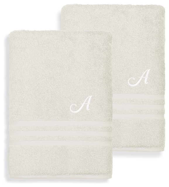 Denzi Bath Towels With Monogrammed Letter, Set of 2 Contemporary