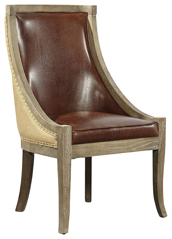 Ladysmith Rustic Leather & Oak Scoop Accent Chair Transitional