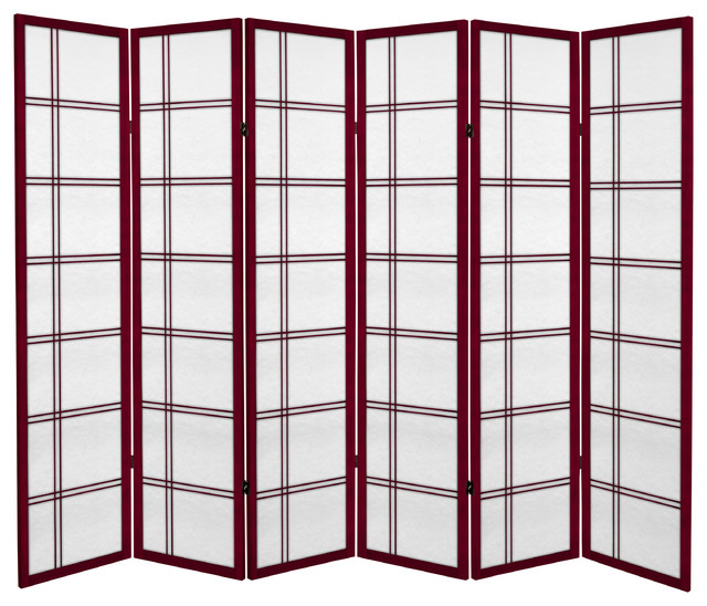 6' Tall Canvas Double Cross Room Divider, Rosewood, 6 Panels