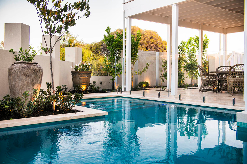 Inspiration for a beach style front yard pool in Perth.