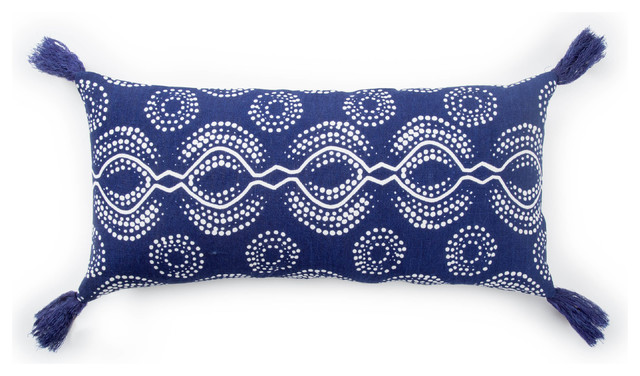 Nikki Chu by Jaipur Living Satin Blue/White Graphic Poly Throw Pillow 10X21"