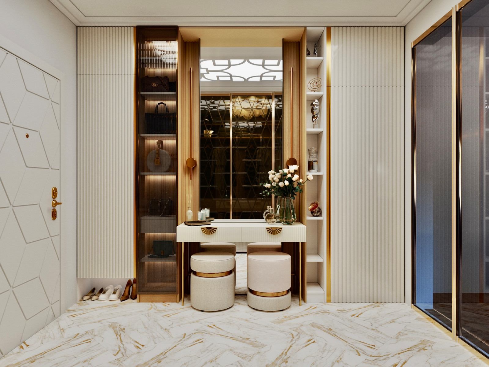 Вид на зеркало и полка под обувь с подсветкой.jpg