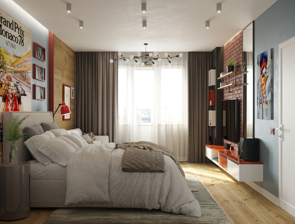 Брутальный, но нежный лофт в интерьере спальни-гостиной