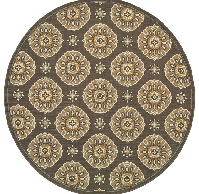 Bali 5863N Grey/Gold 1'9" x 3'9" Rug, Round 7'10" Round Contemporary