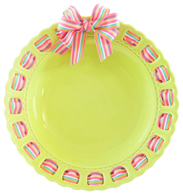 Decorative Round Lime Ceramic Ribbon Plate Traditional