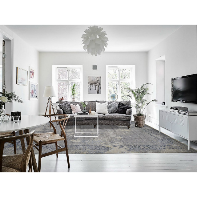 Gray Broken Persian Design Wool Silk Hand Knotted Oversized Rug 12'1