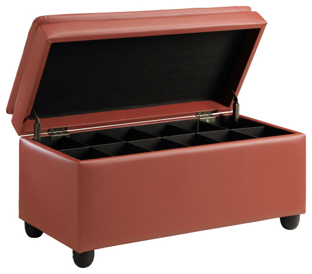 Leatherette Upholstered Wooden Storage Shoe Bench With 12