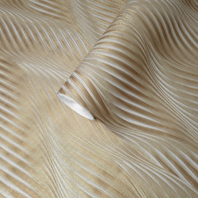 Modern Zig zag wave lines Yellow gold metallic faux fabric textured ...