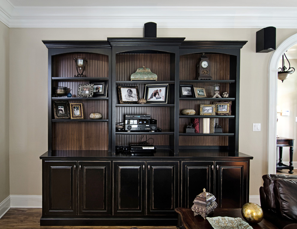 Black Painted Bookcase With Beadboard Interior Traditional