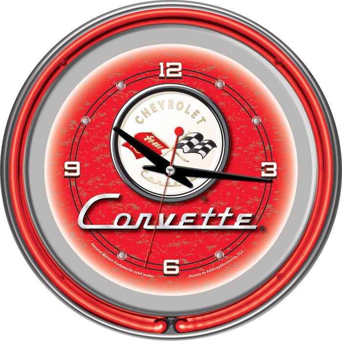 Corvette C1 Neon Clock - 14 inch Diameter - Red