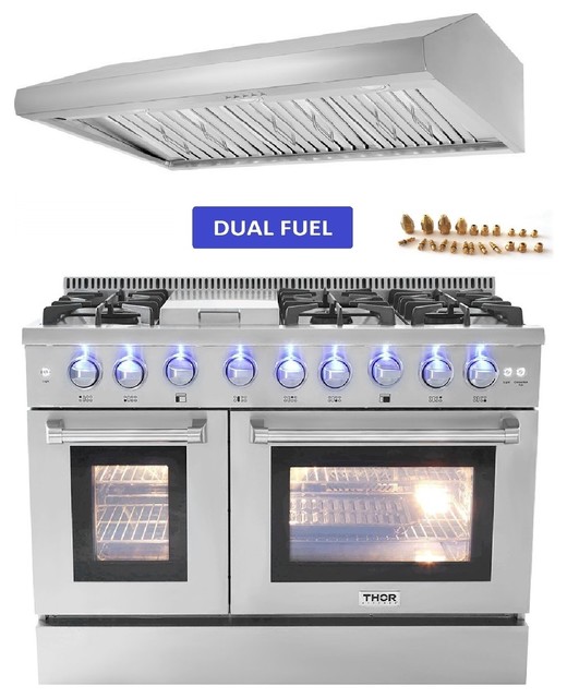 48" Dual Fuel Range & 48" Range Hood Thor Kitchen ...