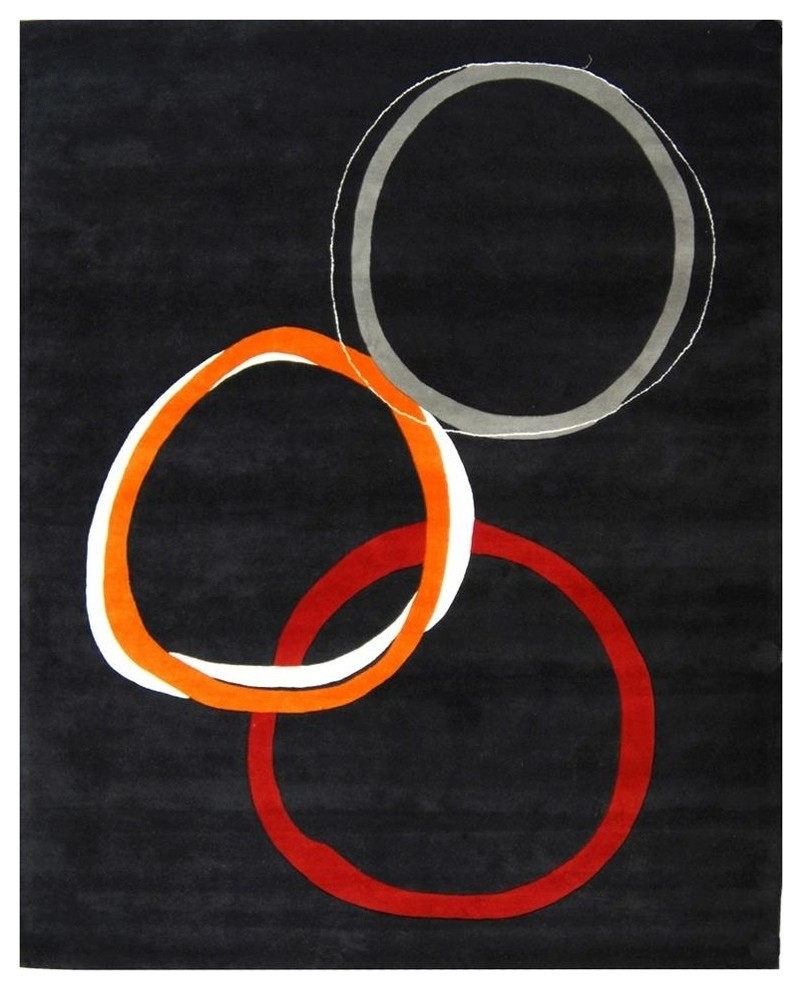 Modern Rug in Charcoal with Multi Circles, 8 ft. 3 in. x 11 ft.