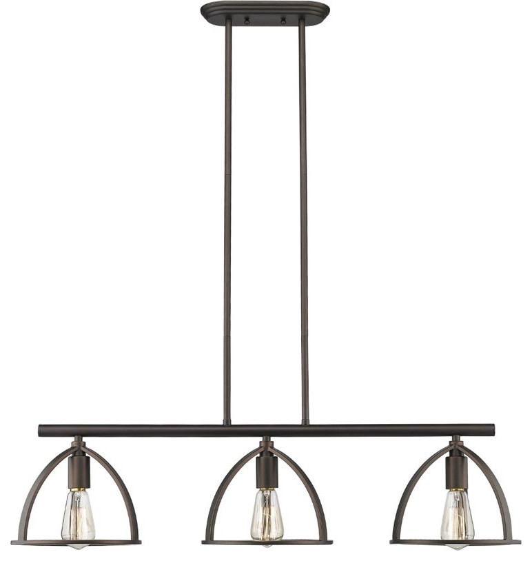 CHLOE Ironclad Industrial 3 Light Rubbed Bronze Island Pendant 35" Wide
