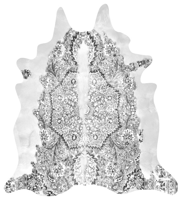 Persian Faux Cowhide Rug, Grey, 150x165 cm