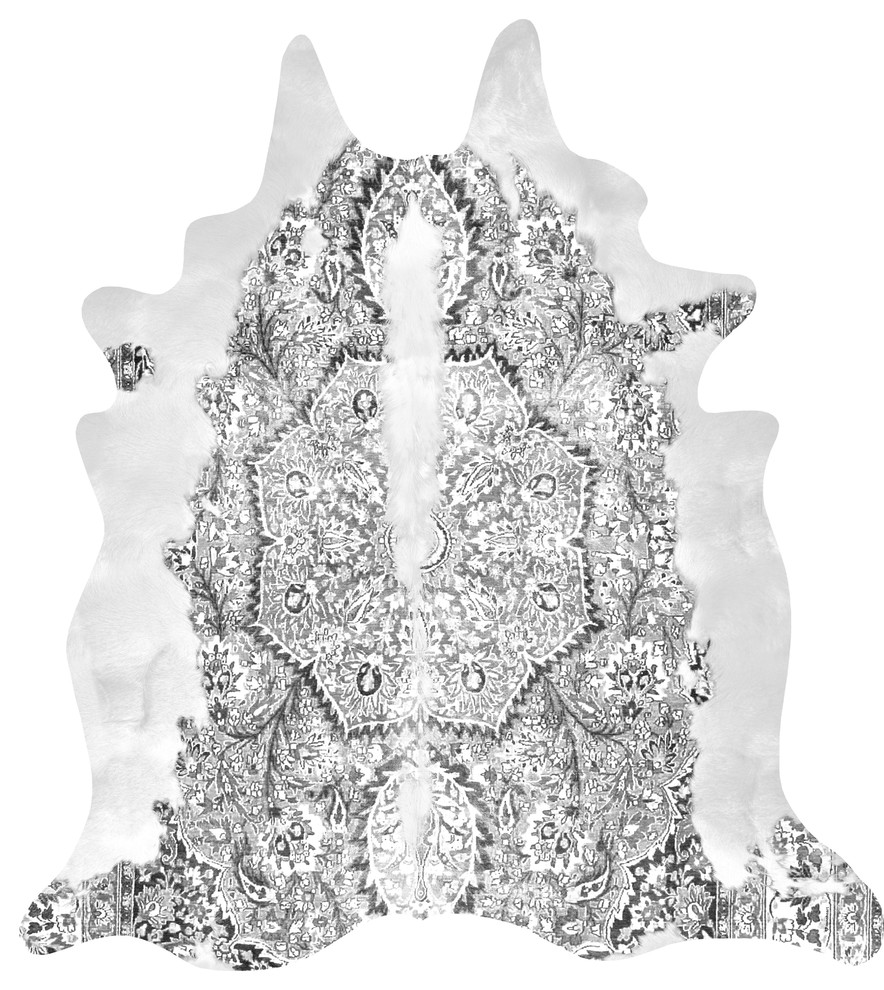 Persian Faux Cowhide Rug, Grey, 150x165 cm