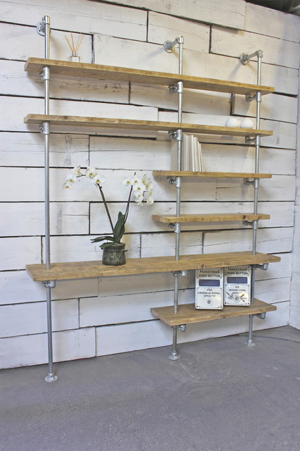 Yuka Reclaimed Scaffolding Boards and Galvanised Steel Pipe Wall Mounted