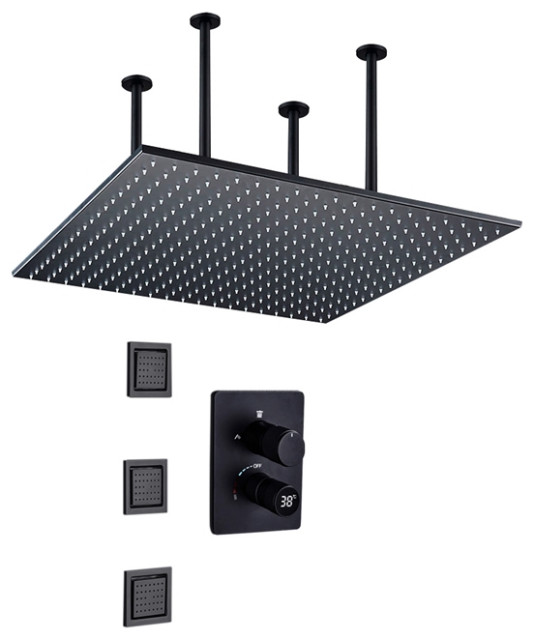 Fontana 20" LED Mist Rainfall Shower System & 3 Square Body Jets, Matte ...