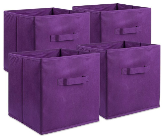 DII 11" Square Nonwoven Solid PP Plastic Cube Storage Bin in Purple