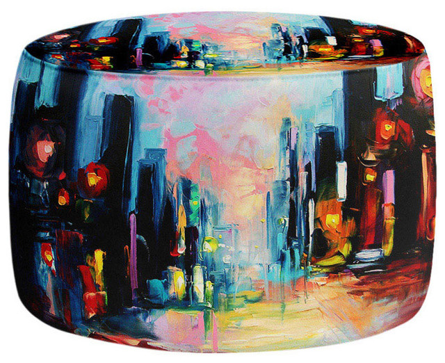 Faces of the City 148 Pouf Chair Foot Stool, Round 20"x14"
