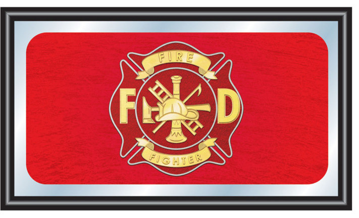 Fire Fighter Wood Framed Mirror BIG 15 x 26 inches