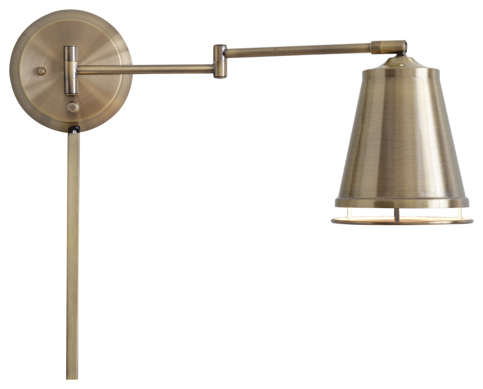 Metro Wall Swing Arm Lamp, Antique Brass Transitional Swing Arm
