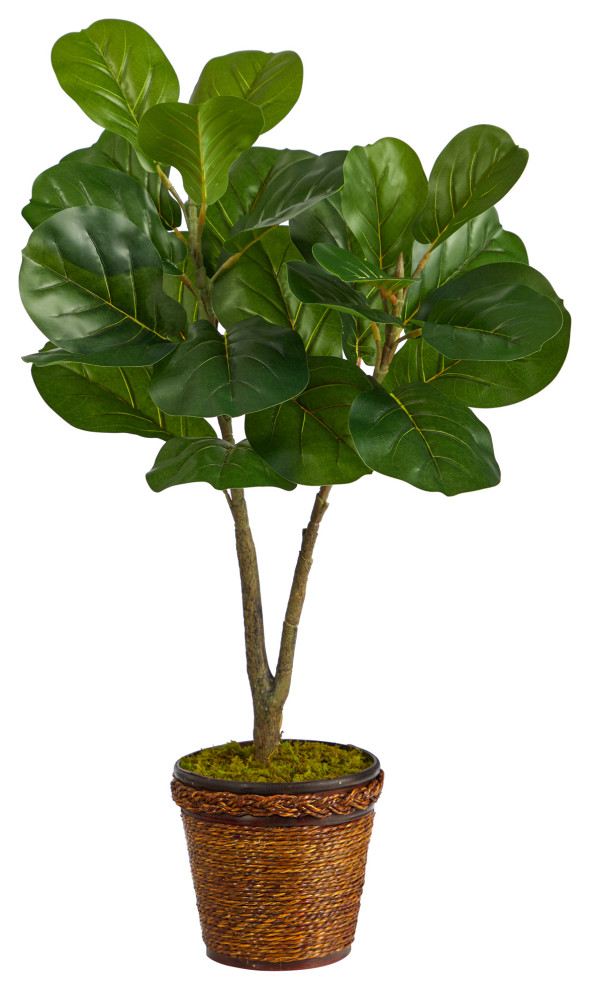 33" Fiddle Leaf Fig Artificial Tree, Basket Modern Artificial