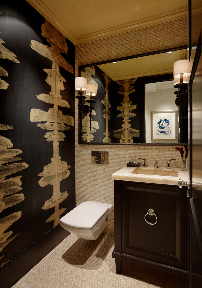 Inspiration for an eclectic powder room in San Francisco with a wall-mount toilet.