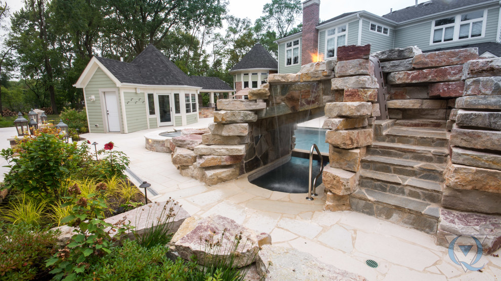 Inspiration for a large rustic backyard rectangular lap water slide remodel in Chicago