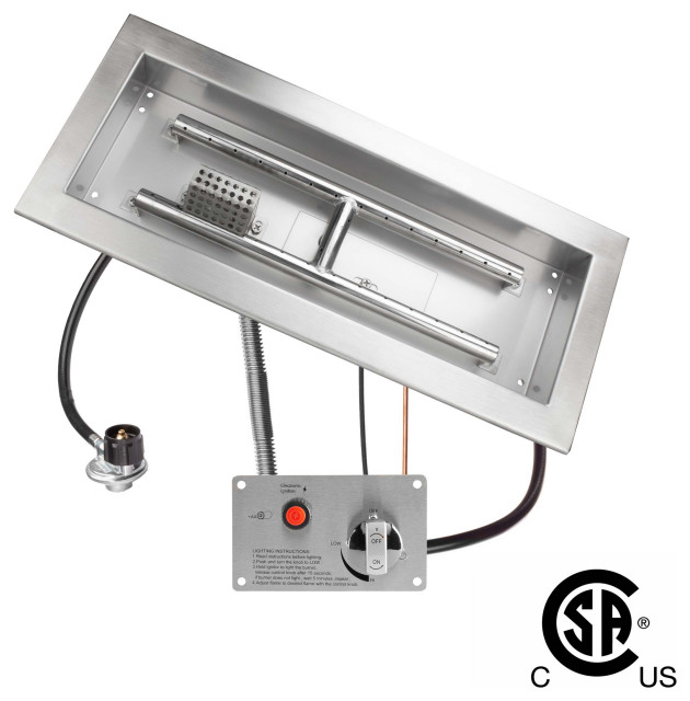 18"x6" CSA Certified Fire Pit Burner Kit, Stainless Steel, Propane