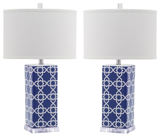 Leo Table Lamps, Navy, Set of 2