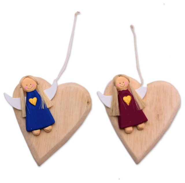 Novica Handmade Heart Of Angels Wood Ornaments (Pair)