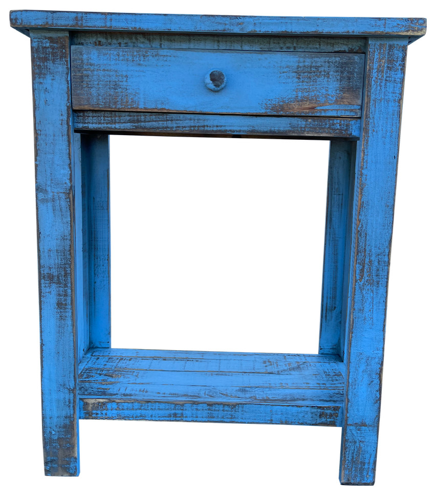 Small Accent Table With Drawer, Blue Farmhouse Side Tables And End