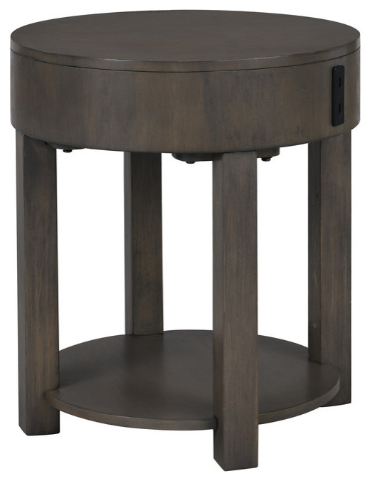 Jonah Light Brown MDF End Table With USB Ports Transitional Side