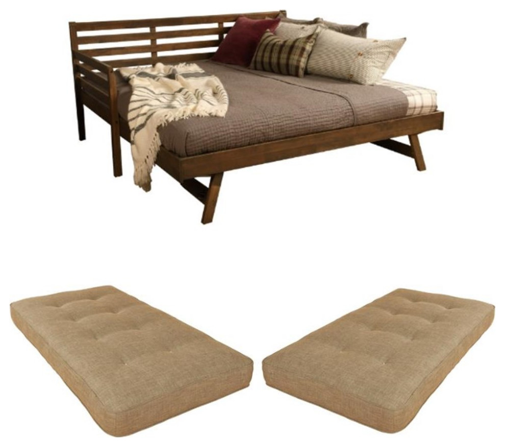 Home Square 3Piece Set with 2 Fabric Daybed Mattresses and Daybed, Twin Size Transitional