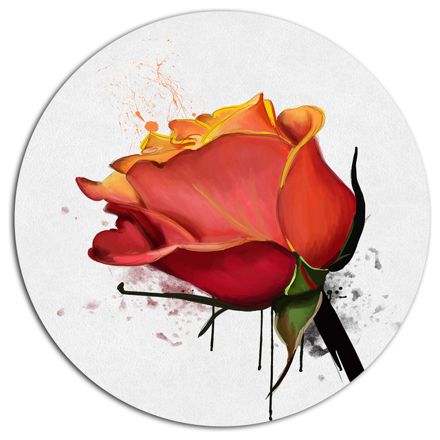 Isolated Red Rose Watercolor Sketch, Floral Disc Metal Wall Art ...