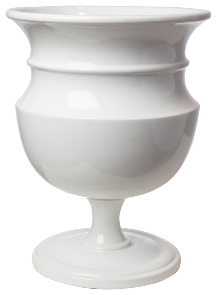 Elegant Classic White Footed Urn Vase 16" Chalice Round Centerpiece Ceramic Transitional
