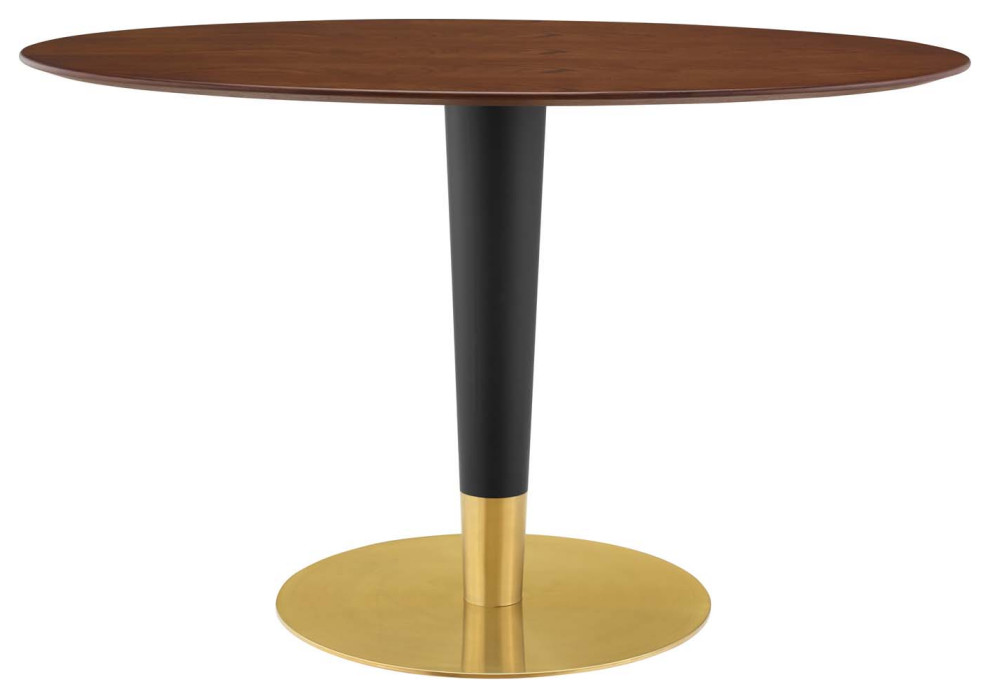 Dining Table, Oval, Wood, Metal, Gold Brown Brown Walnut, Cafe Bistro Restaurant - Contemporary ...