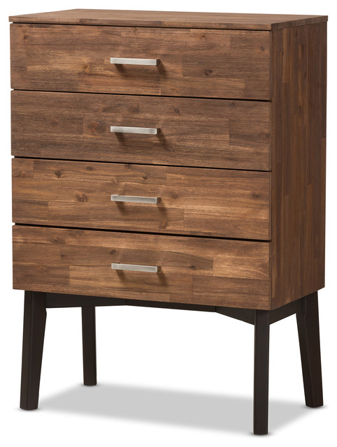 Baxton Studio Selena Mid Century Modern Brown Wood 4 Drawer Chest Brown Wood 4 Drawer Chest