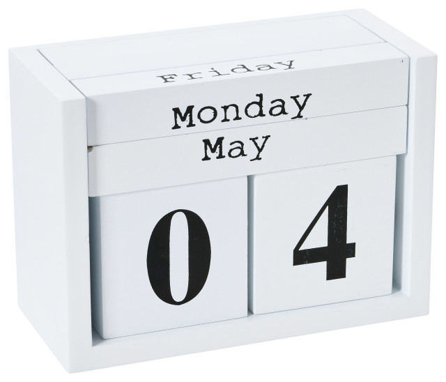 Wooden Perpetual Desk Block Calendar with Day and Month Contemporary