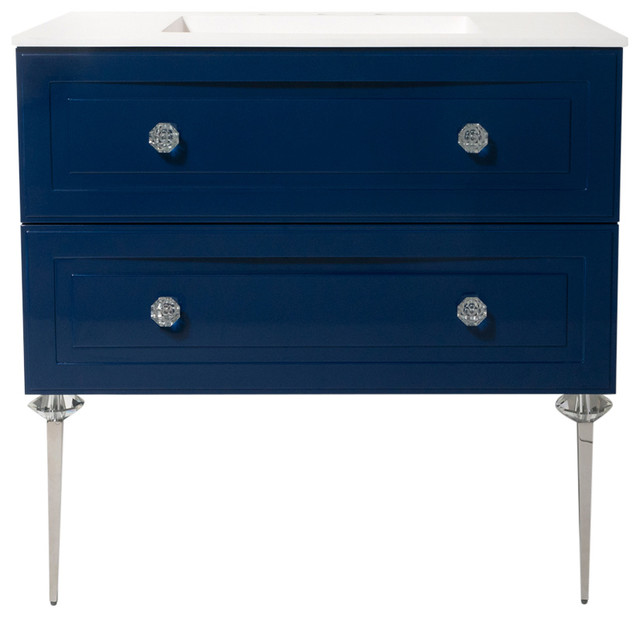 Bathroom Vanity, Lacquered Finish, Chrome Legs Contemporary