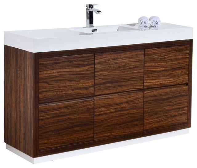 Bliss 60 Single Sink Walnut Free Standing Modern Bathroom Vanity