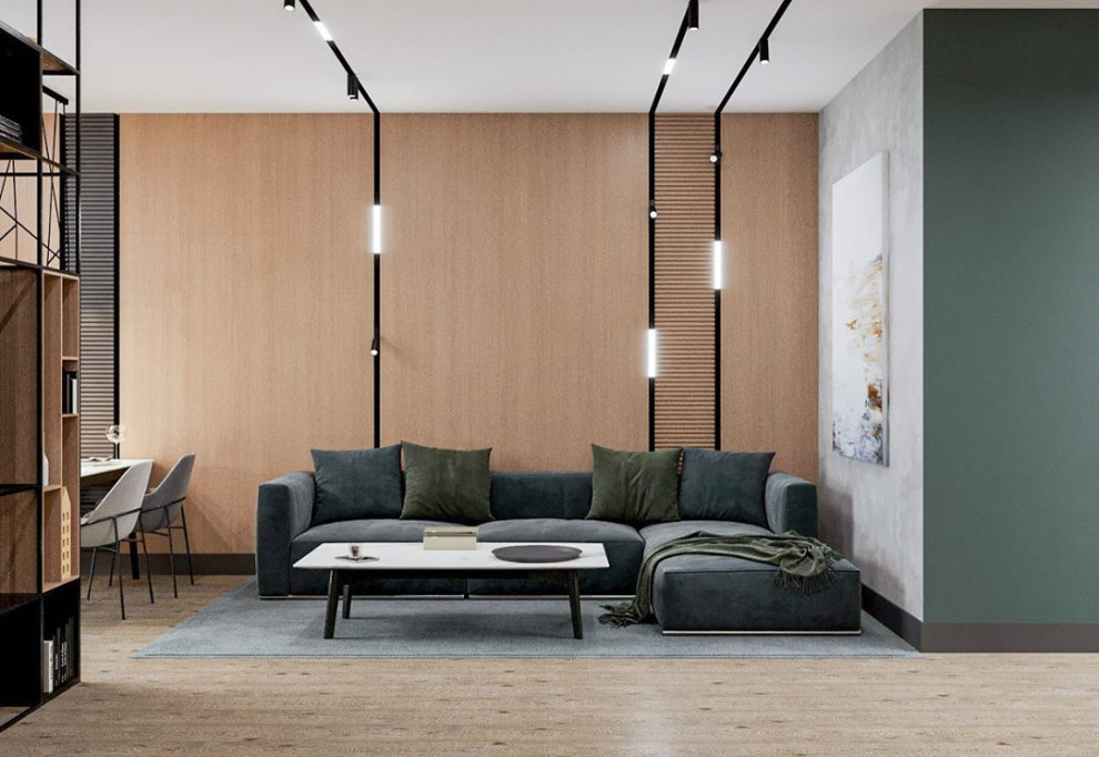 Дизайн-проект гостиной в эко стиле и лофте в квартире во Владивостоке