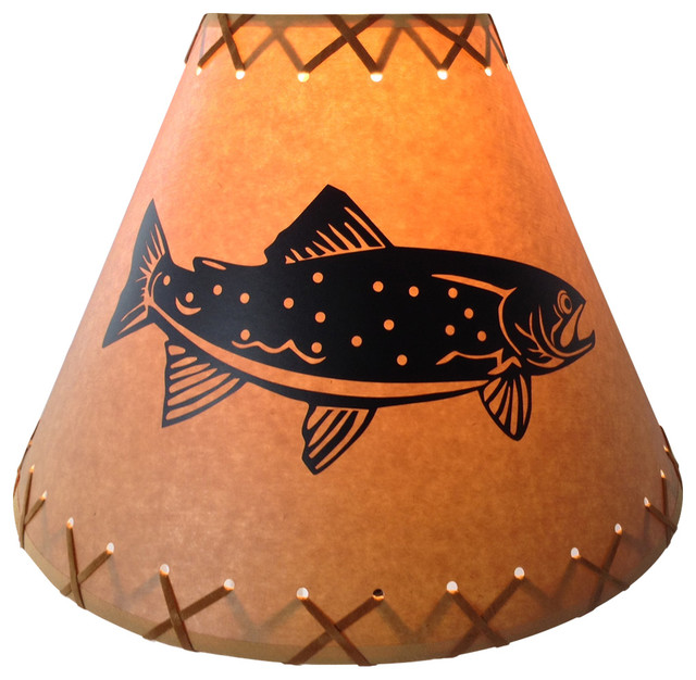 Adirondack Trout Fishing lamp Drum shade 14" x 14" Rustic Cabin Decor 