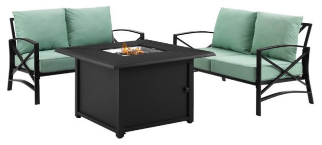 Crosley Kaplan 3 Piece Outdoor Conversation Set with Fire Table in Mist ...