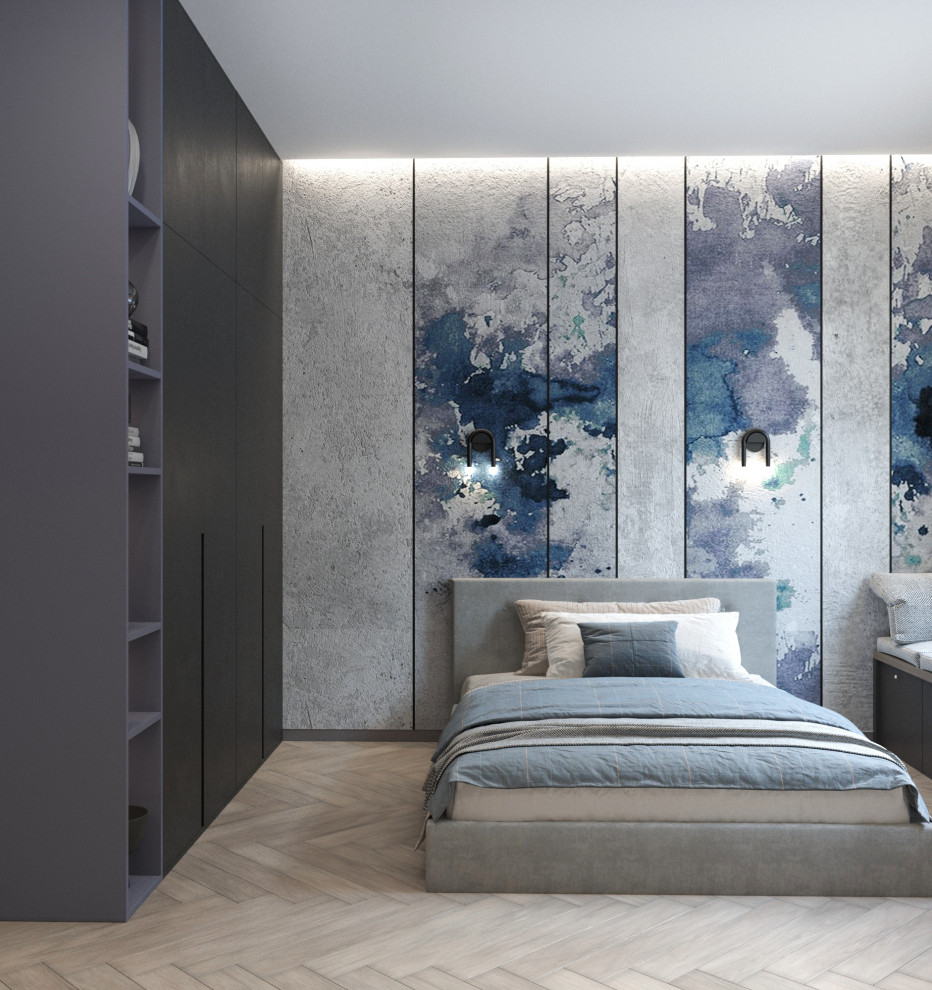 Просторная квартира в синими стенами